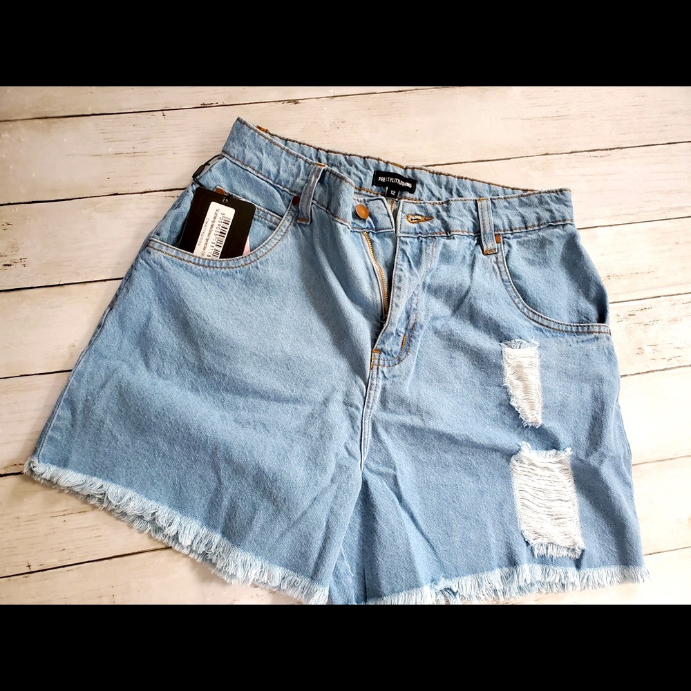 Tall light wash high waisted denim short